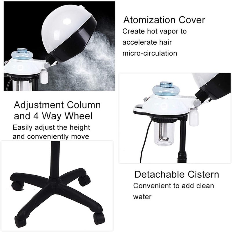 SWEETPEAFxProfessional Hair Steamer Adjustable Hooded Hair Color Conditioning Steamer Hair Care Treatment with Rolling Stand Base and Time Control for Home Salon Beauty SPA Use BLACK WHITE - Image 5