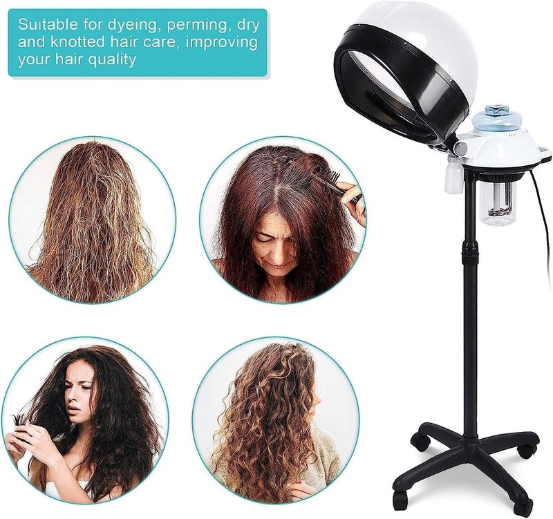 SWEETPEAFxProfessional Hair Steamer Adjustable Hooded Hair Color Conditioning Steamer Hair Care Treatment with Rolling Stand Base and Time Control for Home Salon Beauty SPA Use BLACK WHITE - Image 4