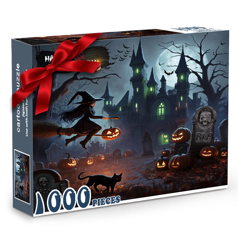 Nsoyos Halloween Puzzles 1000 PiecesCreative Play Haunted House PumpkinWitchGhostGrave Theme Puzzlesfor Holiday Party Gifts or Halloween Home Decorations - Image 2