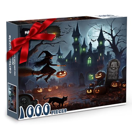 Nsoyos Halloween Puzzles 1000 PiecesCreative Play Haunted House PumpkinWitchGhostGrave Theme Puzzlesfor Holiday Party Gifts or Halloween Home Decorations - Image 1