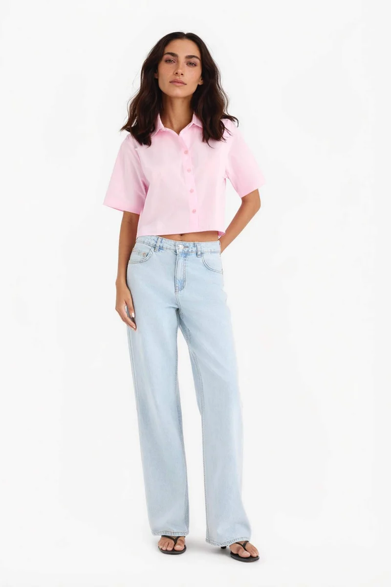 ديفاكتو Regular Fit Shirt Collar Poplin Short Sleeve Shirt
