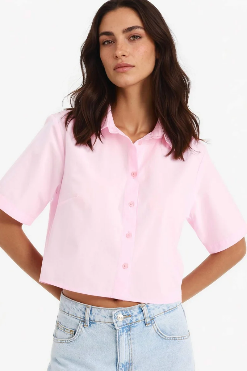 ديفاكتو Regular Fit Shirt Collar Poplin Short Sleeve Shirt