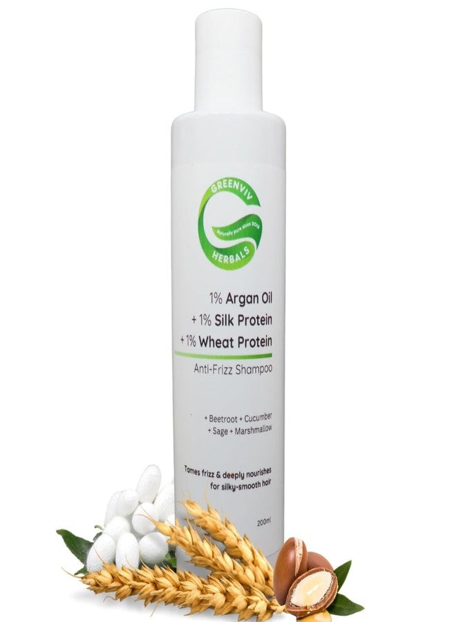 Greenviv 1% Argan Oil + 1% Silk Protein + 1% Wheat Protein Anti-Frizz Shampoo | Smoothens, Hydrates & Controls Frizz, Restores Softness & Shine | 200ml - Image 1