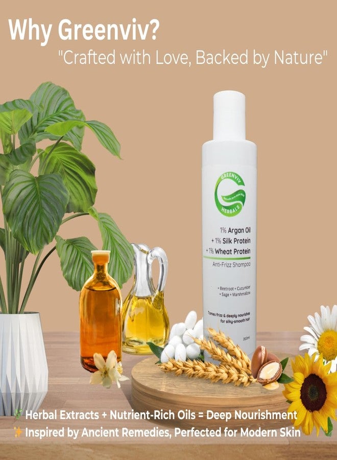 Greenviv 1% Argan Oil + 1% Silk Protein + 1% Wheat Protein Anti-Frizz Shampoo | Smoothens, Hydrates & Controls Frizz, Restores Softness & Shine | 200ml - Image 4