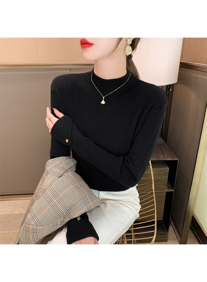 Modal Semi-High Neck Little Chanel Style Knitted Sweater Long Sleeve Women'S Autumn Winter High-End Feel Layering Exquisite Buttons Base Layer Top - Image 2