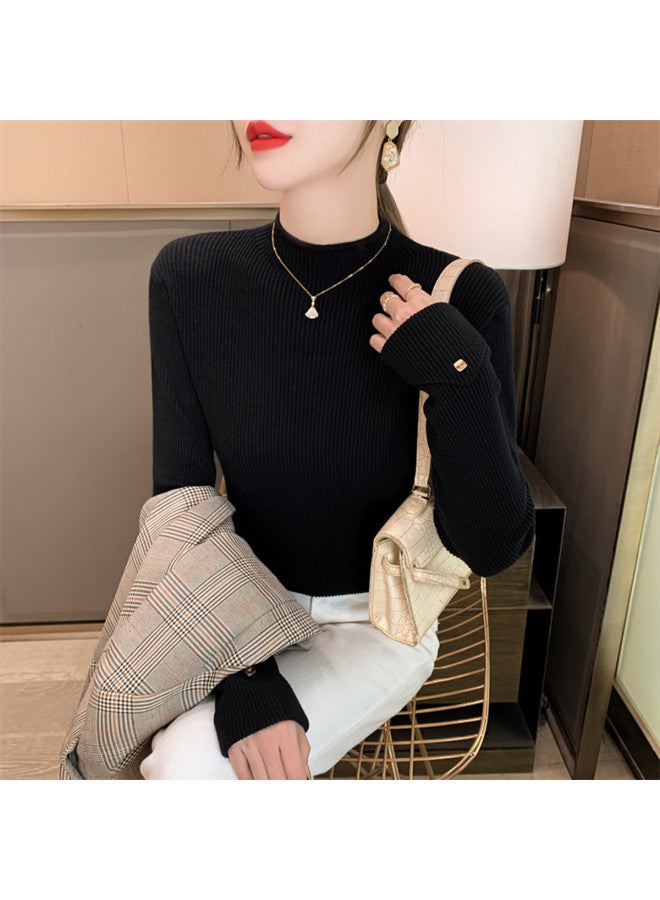 Modal Semi-High Neck Little Chanel Style Knitted Sweater Long Sleeve Women'S Autumn Winter High-End Feel Layering Exquisite Buttons Base Layer Top - Image 3