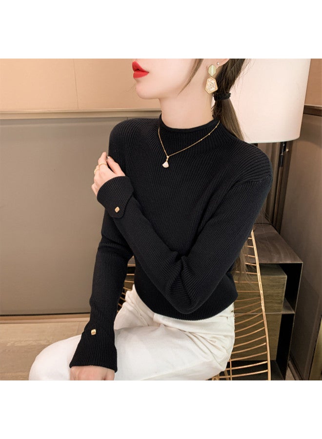 Modal Semi-High Neck Little Chanel Style Knitted Sweater Long Sleeve Women'S Autumn Winter High-End Feel Layering Exquisite Buttons Base Layer Top - Image 5