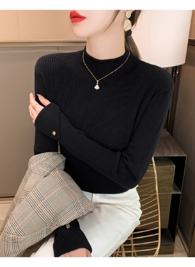 Modal Semi-High Neck Little Chanel Style Knitted Sweater Long Sleeve Women'S Autumn Winter High-End Feel Layering Exquisite Buttons Base Layer Top - Image 1