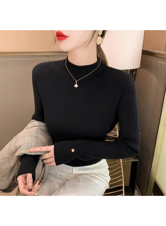 Modal Semi-High Neck Little Chanel Style Knitted Sweater Long Sleeve Women'S Autumn Winter High-End Feel Layering Exquisite Buttons Base Layer Top - Image 4