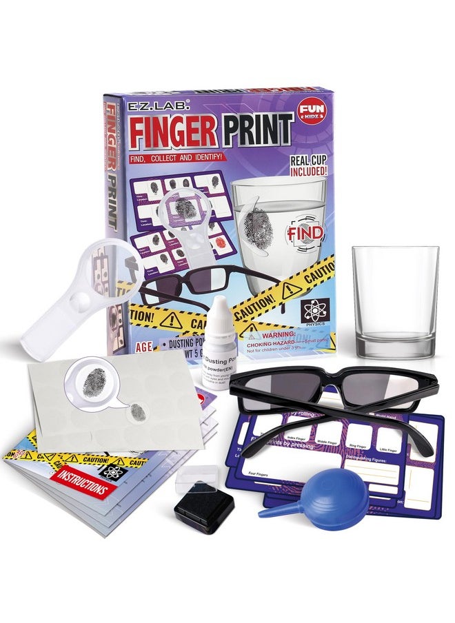 FUN KIDZ Fingerprint Kit For Kids Ages 812 Funkidz Spy Gear Pretend Play Stem Science Kit Project With Detective Glasses Crime Scene Investigations Educational Class Tools For Boys Girls  - Image 1