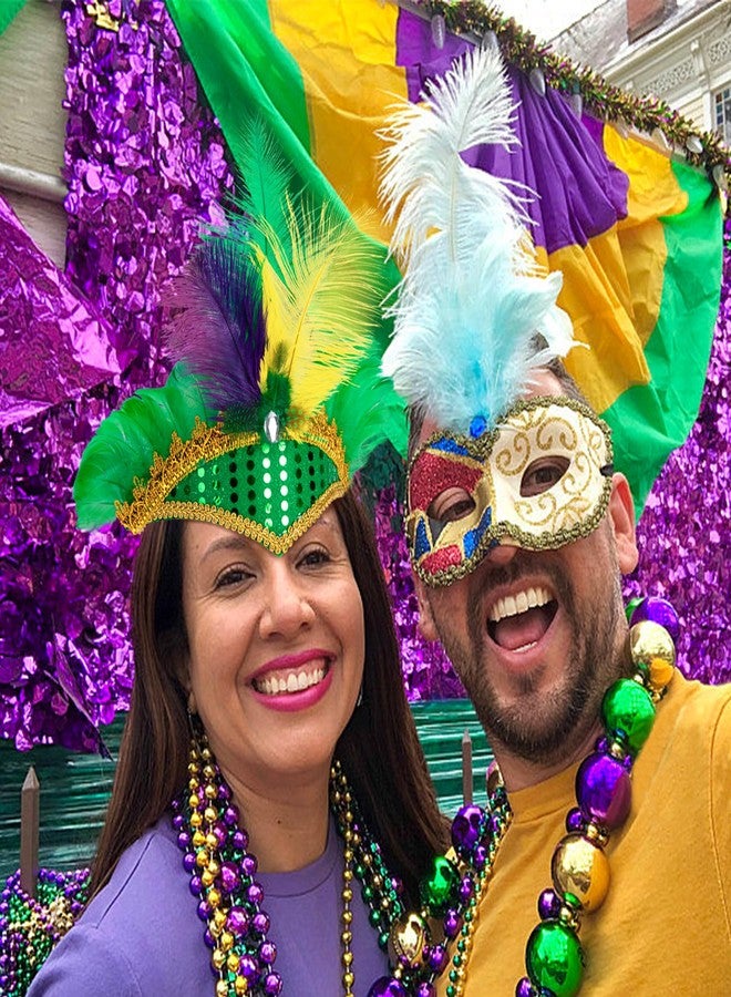 Watayo 8 Pcs Mardi Gras Feather Headband, Purple Yellow Green Masquerade Headwear, Mardi Gras Sequin Flapper Headpiece Headdress for Women Girls New Orleans Cocktail Costume Party - Image 4
