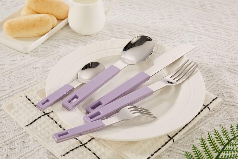 Annova ANNOVA Silverware Set 20 Pieces Stainless Steel Color Block Handle Modern Style Flatware  4xDinner Knife4xDinner Fork4xSalad Fork4xDinner Spoon4xDessert SpoonLilac Purple - Image 4