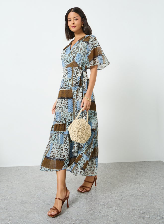 Multi Floral Maxi Wrap Dress