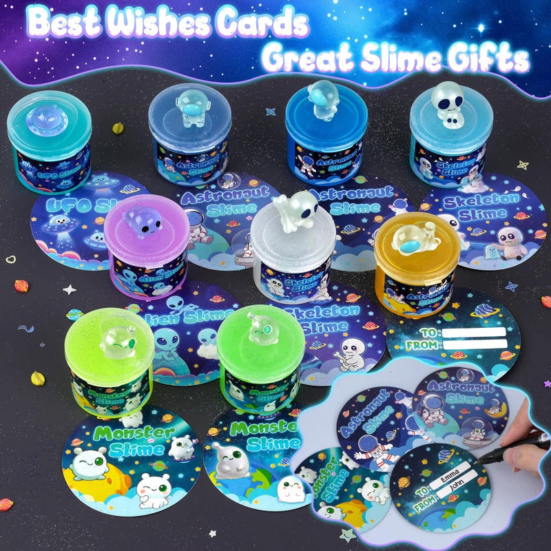 Okaybee Galaxy Glow-in-The-Dark Slime Kit 9 Pack - Space Slime with Astronaut, Alien & UFO Charms, DIY Slimes Set Sensory Toys, Slimes Party Favors for Kids Gift - Image 3