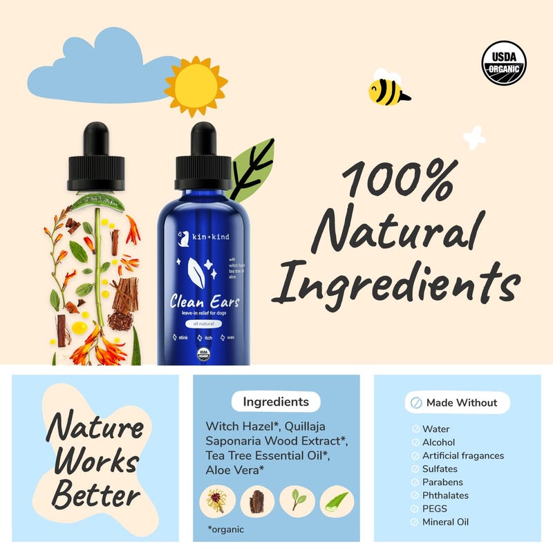 kin+kind Dog Ear Cleaner Solution â€“ Organic Dog Ear Wash & Easy-to-Use Ear Drops for Dogs â€“ Cleans Wax, Dirt & Odor â€“ Gentle Ear Cleaning w/Witch Hazel, Aloe Vera & Tea Tree Oil â€“ Made in USA 4 fl oz - Image 4