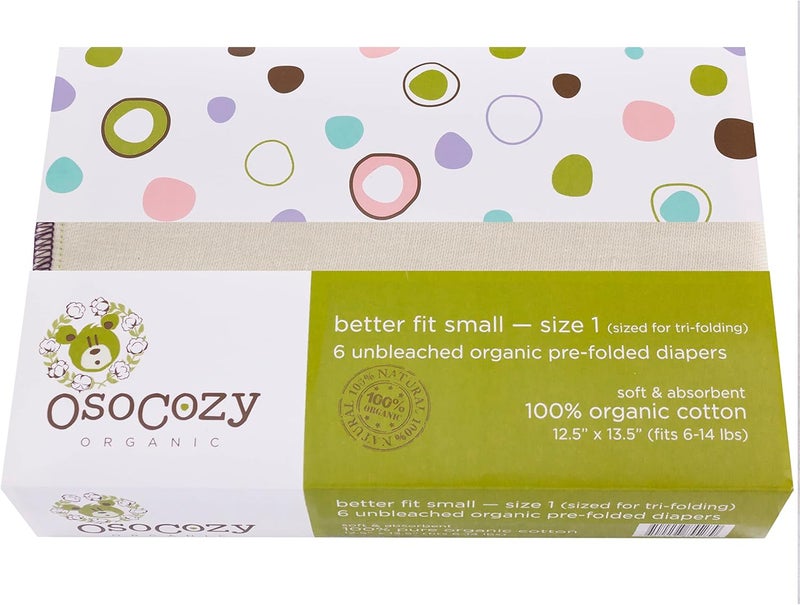 OsoCozy Organic Cotton Prefold Cloth Diapers (6pk) - Super-Soft, Thick, Absorbent, Durable and Ecologically Friendlier. - Image 1