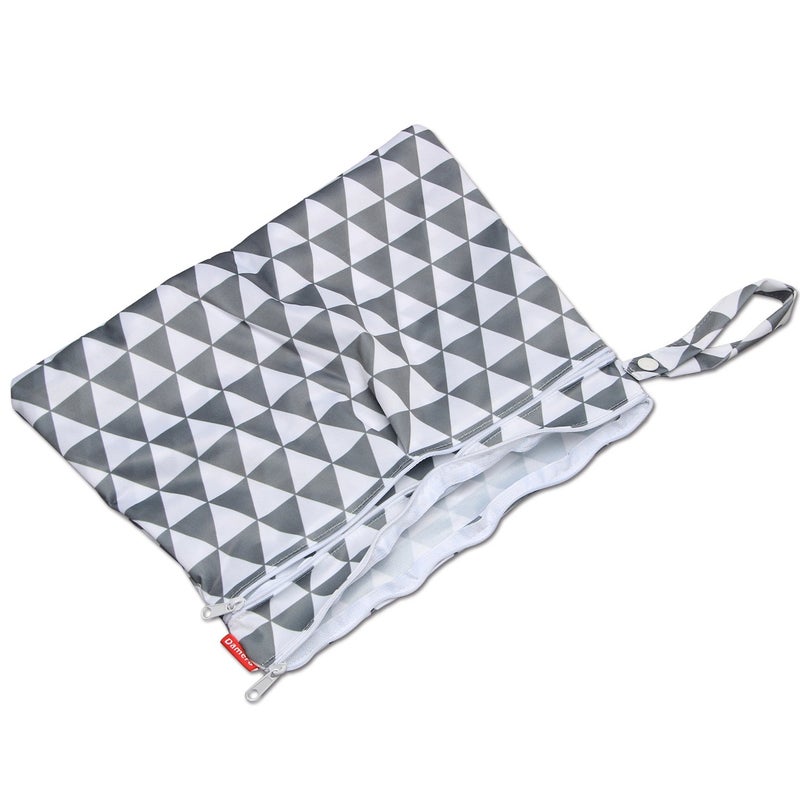 Damero 2pcs Travel Wet and Dry Bag with Handle for Cloth Diaper, Pumping Parts, Clothes, Swimsuit and More, Easy to Grab and Go (Small, Gray Triangle+ Gray Dots) - Image 5