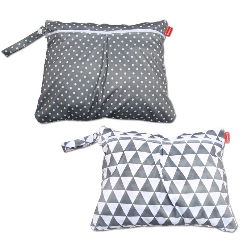 Damero 2pcs Travel Wet and Dry Bag with Handle for Cloth Diaper, Pumping Parts, Clothes, Swimsuit and More, Easy to Grab and Go (Small, Gray Triangle+ Gray Dots) - Image 1
