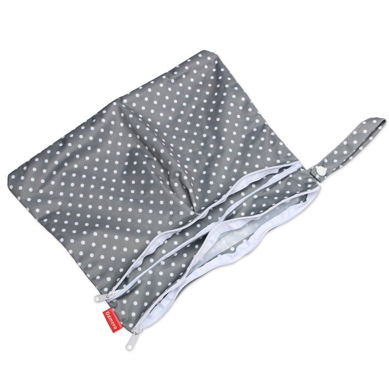 Damero 2pcs Travel Wet and Dry Bag with Handle for Cloth Diaper, Pumping Parts, Clothes, Swimsuit and More, Easy to Grab and Go (Small, Gray Triangle+ Gray Dots) - Image 3