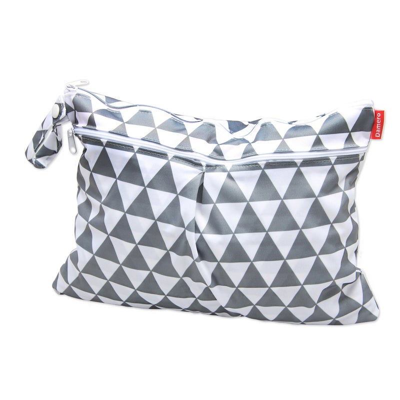 Damero 2pcs Travel Wet and Dry Bag with Handle for Cloth Diaper, Pumping Parts, Clothes, Swimsuit and More, Easy to Grab and Go (Small, Gray Triangle+ Gray Dots) - Image 2