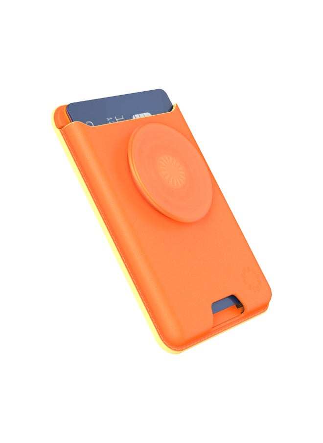 POPSOCKETS Leather MagSafe PopWallet+ | Leather Wallet Card Holder+ Grip+ Stand, Holds 3pcs of cards, Strong Magnet, for iPhone 15/14/13/12 Incl. Adapter Ring for non-MagSafe Phones & Cases - Canteloupe  - Image 2