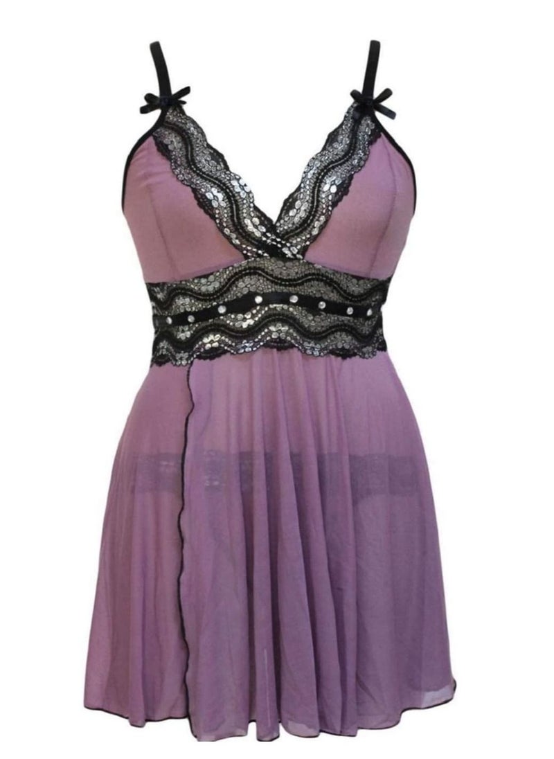 Generic Women Plus Size Lace Chemise V Neck Nightwear Babydoll Teddy Lingerie Dress.  - Image 1