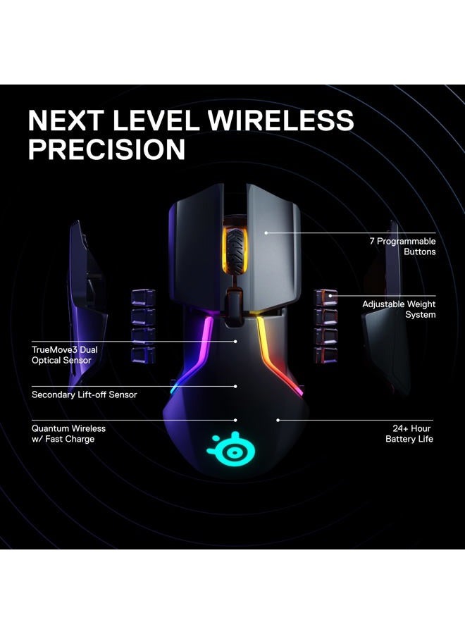 steelseries Rival 650 Quantum Wireless Gaming Mouse - Rapid Charging, 12,000 Cpi Dual Sensor, 256 Weight Configs, 8 Zone RGB Lighting - Image 3