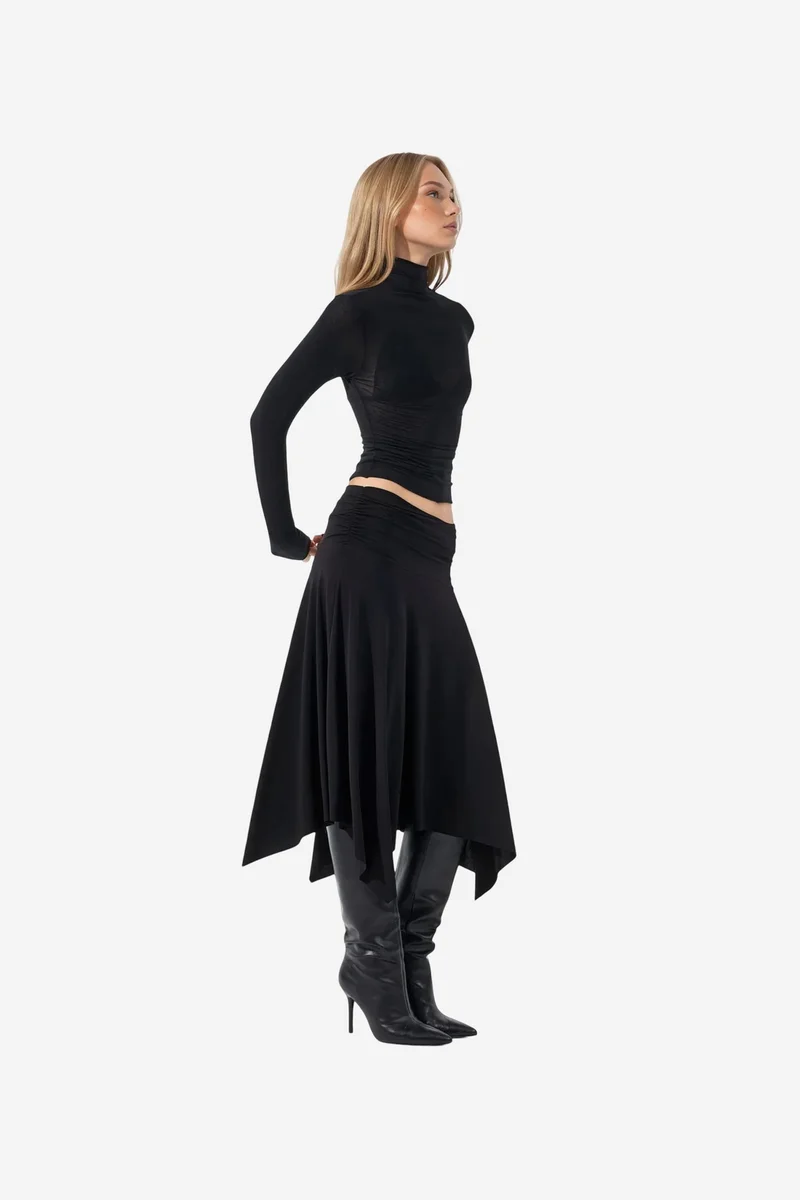 بوسيم BUSEM High Waist Maxi Skirt with Drape Detail