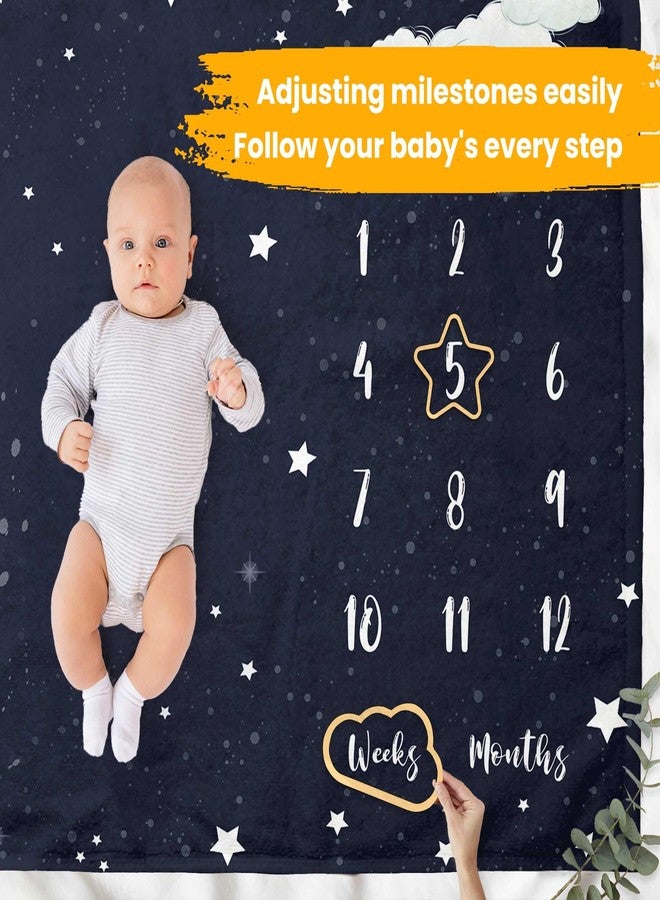 Pavo Baby Monthly Milestone Blanket for Boy Girl - Sleeping Elephant Twinkle Little Star - Elephant Baby Stuff - Premium Shower Gifts for Newborn Essential - 60"x40" - Image 5