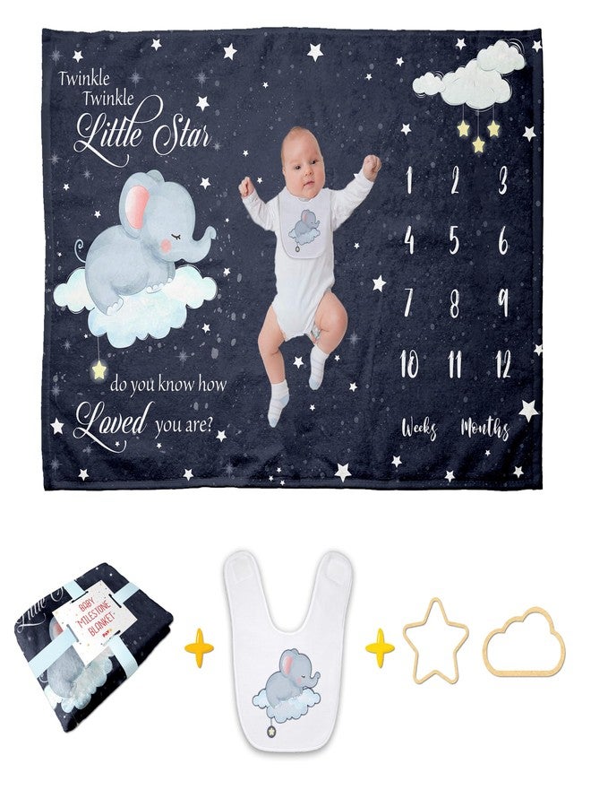 Pavo Baby Monthly Milestone Blanket for Boy Girl - Sleeping Elephant Twinkle Little Star - Elephant Baby Stuff - Premium Shower Gifts for Newborn Essential - 60"x40" - Image 1