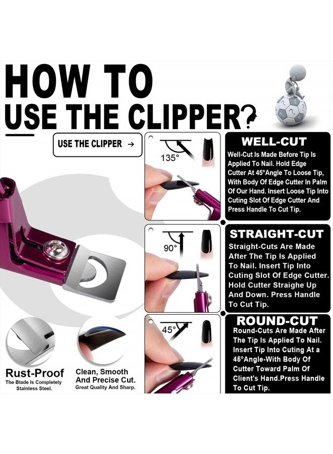 BELLEBOOST Nail Tip Clipper Edge Cutter Adjustable Stainless Steel False Artificial Acrylic Fake Trimmer Manicure Pedicure Sharp Rustproof Blade Clip Tool for Salon Home Art,Beauty Design DIY Use Rose Red - Image 2