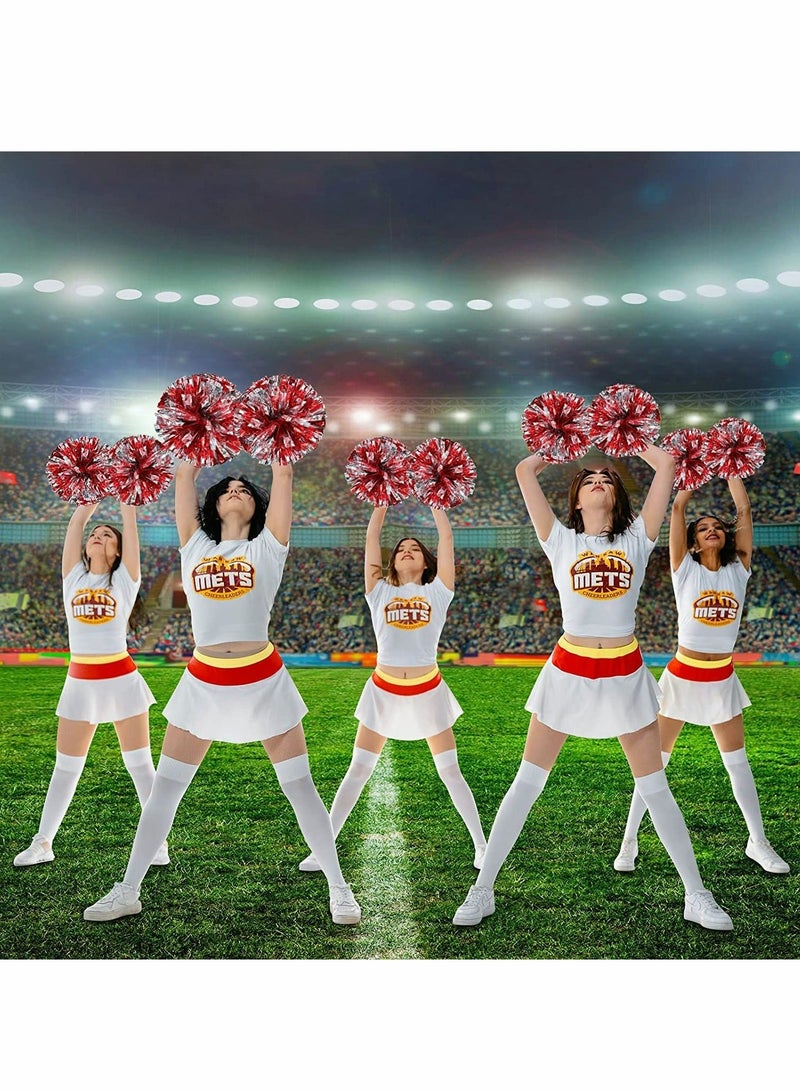 12 Pack Cheerleading Pom Poms, Metallic Foil Pom Poms with Baton Handle Cheer Squad Team Spirited Fun Pom Poms for Party, Sports Dance Cheer, 12 Inch, 50g Weight Each - Image 3