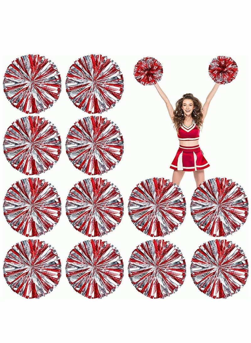 12 Pack Cheerleading Pom Poms, Metallic Foil Pom Poms with Baton Handle Cheer Squad Team Spirited Fun Pom Poms for Party, Sports Dance Cheer, 12 Inch, 50g Weight Each - Image 1