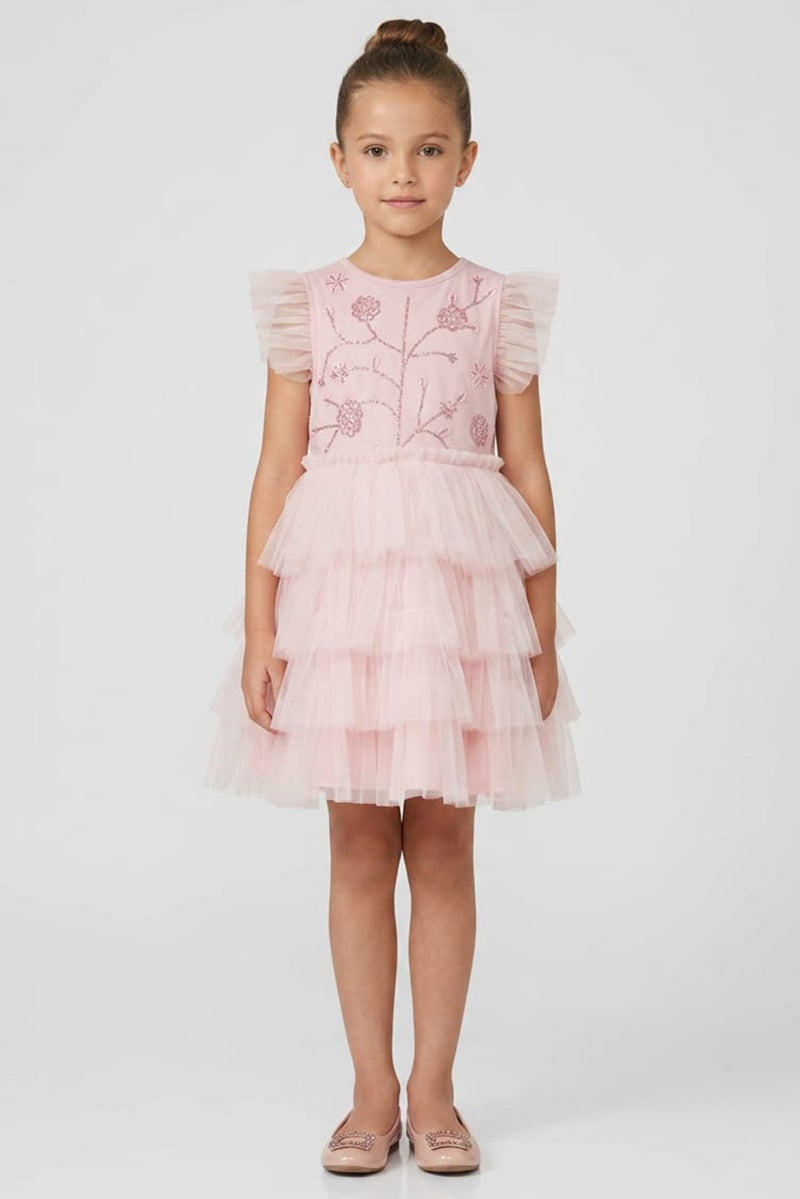 Lunamoon Kids Girl Embellished Dress, Light Pink - Image 1
