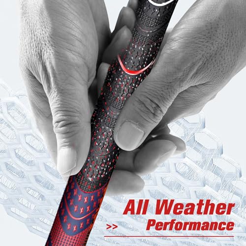 Geoleap Golf Grips Set of 13- Cord Rubber Compound Material, Hybrid Golf Club Grips, All Weather Performance. (Navy Blue Red, Midsize) - Image 3