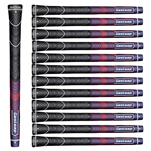 Geoleap Golf Grips Set of 13- Cord Rubber Compound Material, Hybrid Golf Club Grips, All Weather Performance. (Navy Blue Red, Midsize) - Image 1