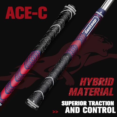 Geoleap Golf Grips Set of 13- Cord Rubber Compound Material, Hybrid Golf Club Grips, All Weather Performance. (Navy Blue Red, Midsize) - Image 2