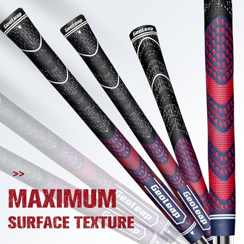Geoleap Golf Grips Set of 13- Cord Rubber Compound Material, Hybrid Golf Club Grips, All Weather Performance. (Navy Blue Red, Midsize) - Image 4