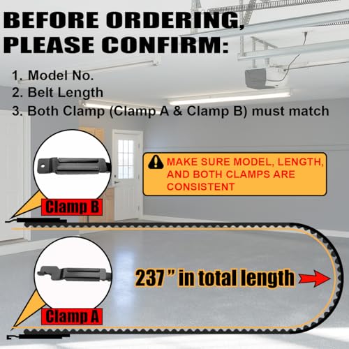 Blesseras Garage Door Belt 41A5250 Replacement for 7ft Door Compatible with Chamberlain/LiftMaster Garage Door Opener, Quite Drive Belt, Total Length 237 '' - Image 2