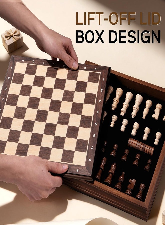 Peradix Wooden Chess Set for Kids Magnetic 12'' Checkers Chess Board Game Set 2 in 1 with Drawer, Unique Chess Pieces with 2 Extra Queens, Family Board Games Educational Sets - Image 3