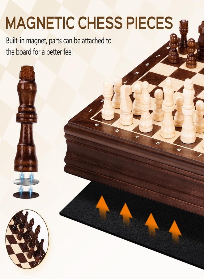 Peradix Wooden Chess Set for Kids Magnetic 12'' Checkers Chess Board Game Set 2 in 1 with Drawer, Unique Chess Pieces with 2 Extra Queens, Family Board Games Educational Sets - Image 5