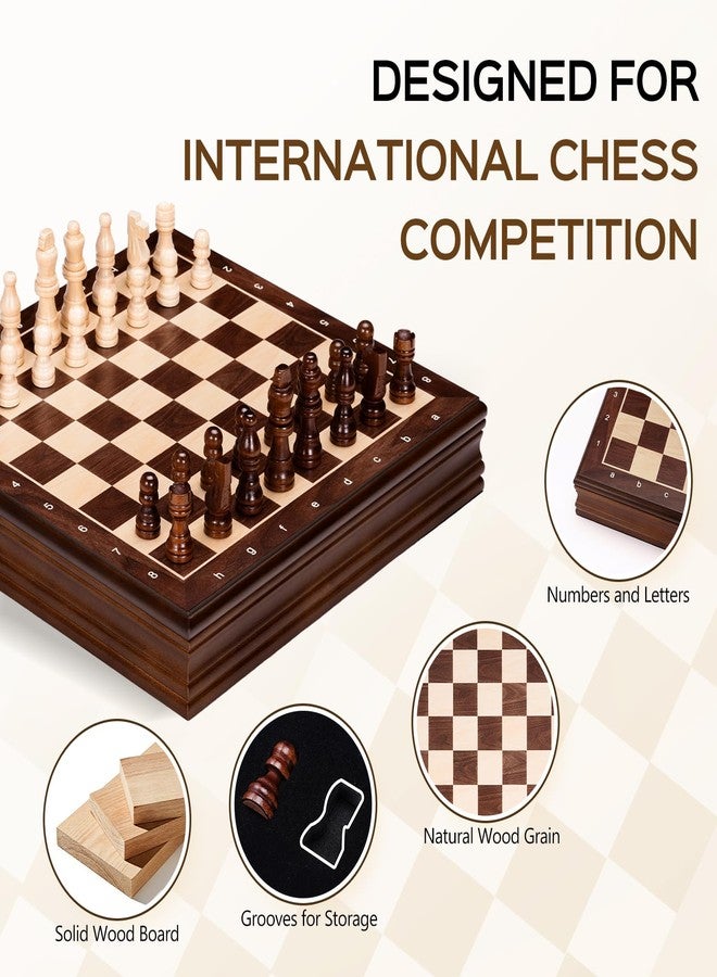 Peradix Wooden Chess Set for Kids Magnetic 12'' Checkers Chess Board Game Set 2 in 1 with Drawer, Unique Chess Pieces with 2 Extra Queens, Family Board Games Educational Sets - Image 2