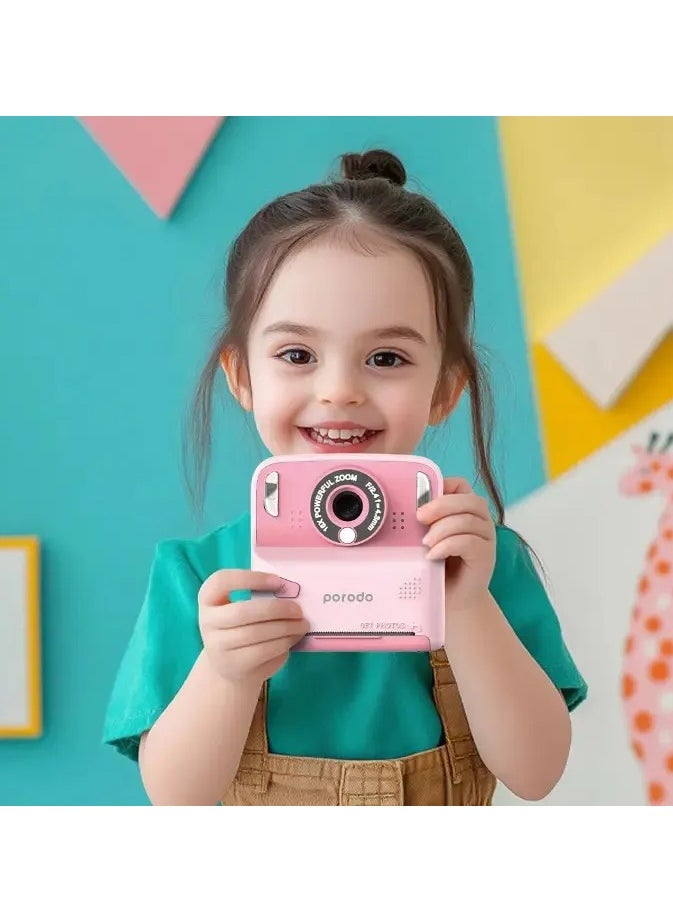 porodo Thermal Printing Instant Camera for Kids with Selfie Mirror and 320 x 240 Screen Resolution / Type-C Charging Port & 2.4" Wide Screen - Pink  - Image 5