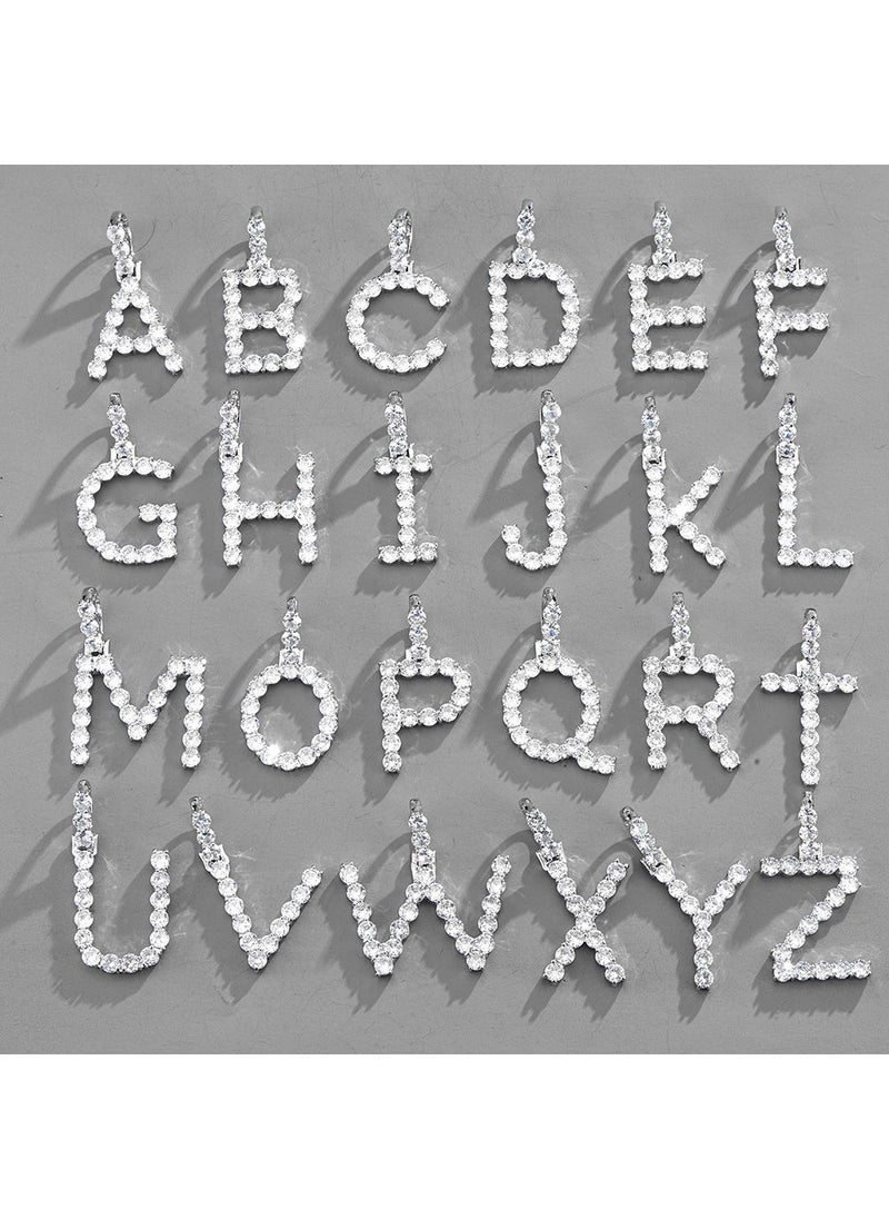 Generic 5mm Alloy Zircon Inlay 26 DIY Letter Pendants Hip Hop Necklace Silver White Zirconium Pendant 1 (specific letter message) 