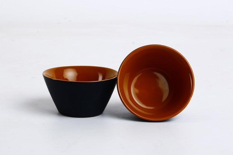 Caffeine Ceramic Handmade Black and Brown Studio Dessert Bowl (Set of 2, 150 ml) - Image 1