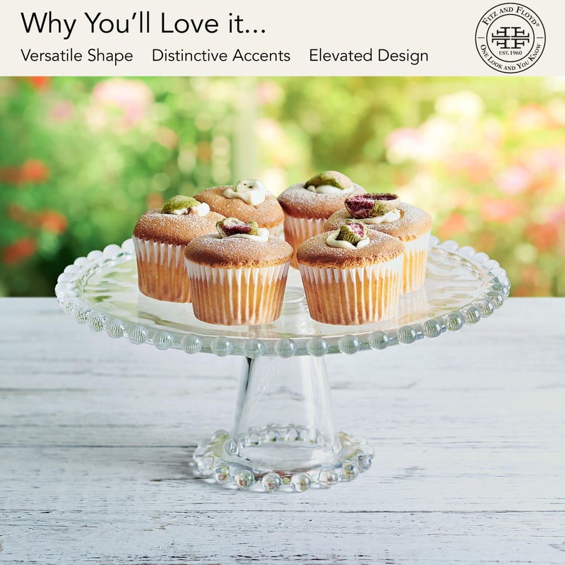 Fitz & Floyd Fitz and Floyd Beaded Glass Footed Cake Stand Serving Platter, 10.75 Inch - Image 3