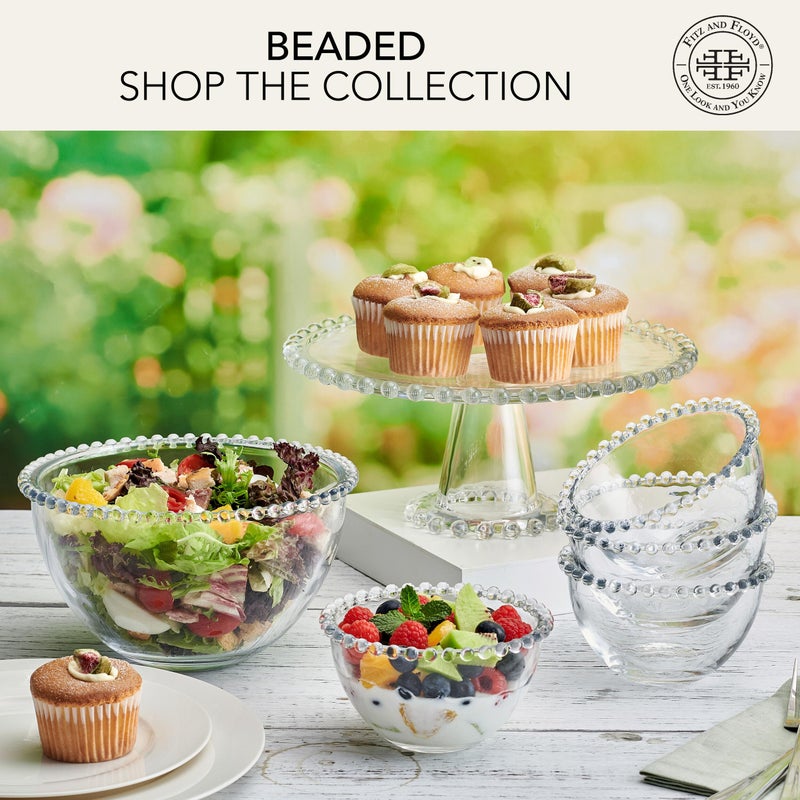 Fitz & Floyd Fitz and Floyd Beaded Glass Footed Cake Stand Serving Platter, 10.75 Inch - Image 4