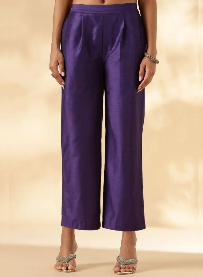 Abhishti Purple Ruched-Sleeve Kurta Pant set