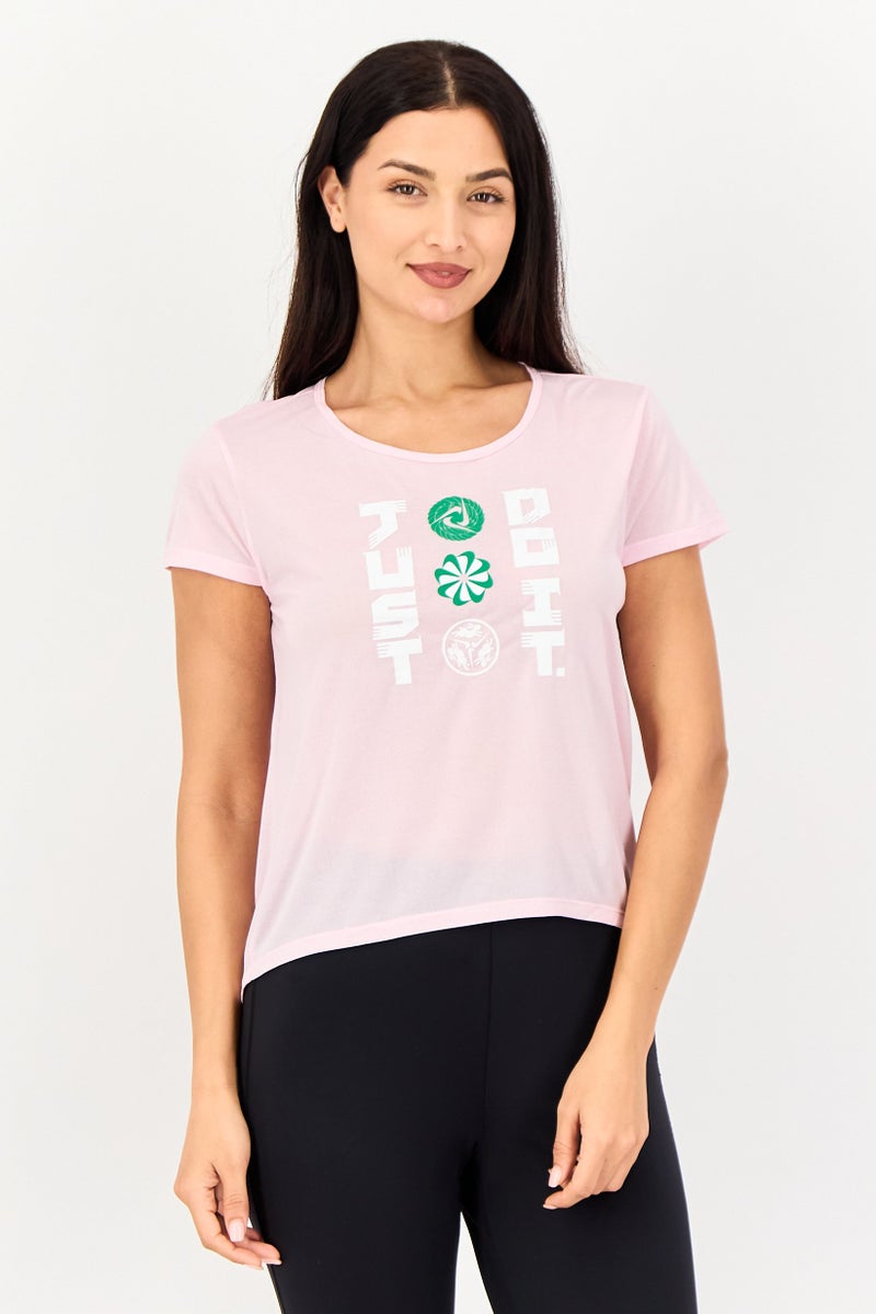 Nike Women Standard Fit Short Sleeve Running T-Shirts, Pink - Image 1