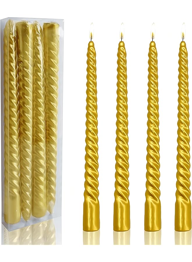 The Bros 10 inch Taper Candles Set of 4 tasteless Unscented smokeless burning Candles suitable for home, wedding, birthday parties and home decoration (Electroplated gold) - Image 1